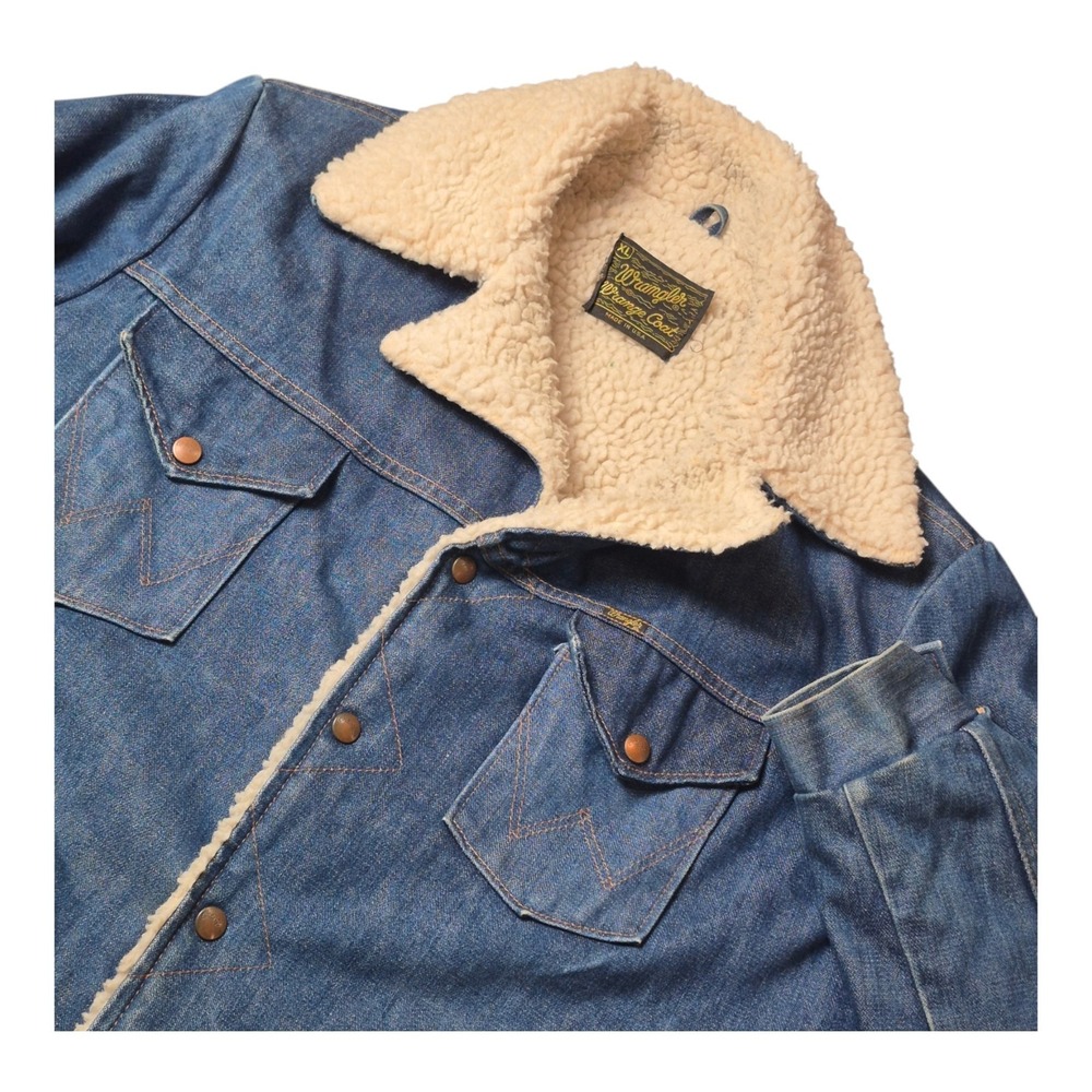 VTG 1970s Wrangler Wrange Coat Mens XL Denim Sherpa Lined Ranch Jacket USA